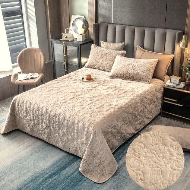 Покривало велюрове з наволочками (Бежевий, 200х220)